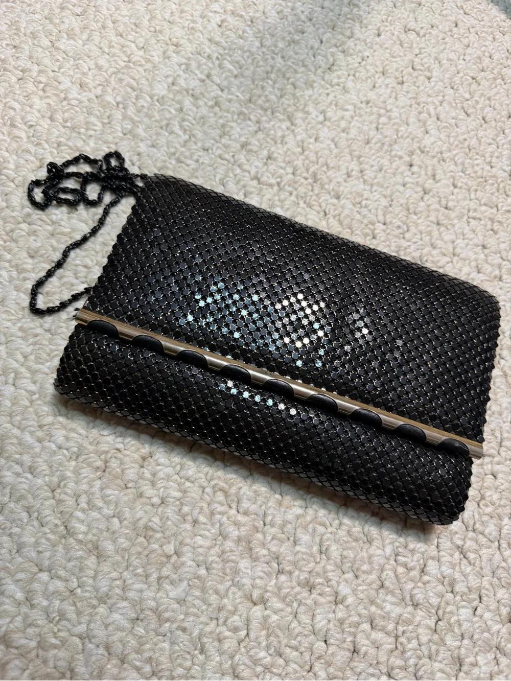 Vintage Black metal Evening Clutch with Chain Strap